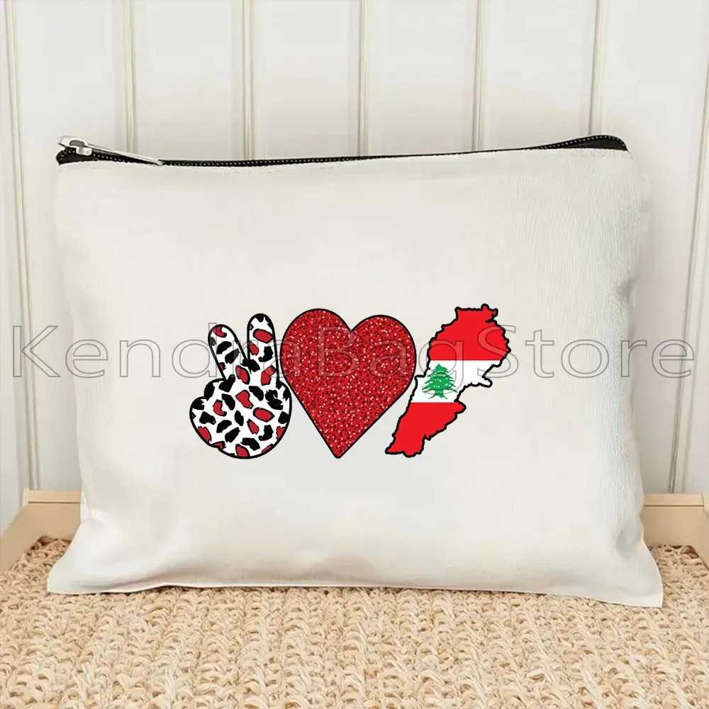 بيروت لبنان العلم خريطة اللبناني فتاة الحب القلب شخصية حقيبة مستحضرات التجميل في الهواء الطلق السفر الجمال حقيبة مستحضرات تجميل أحمر الشفاه حقائب من القماش