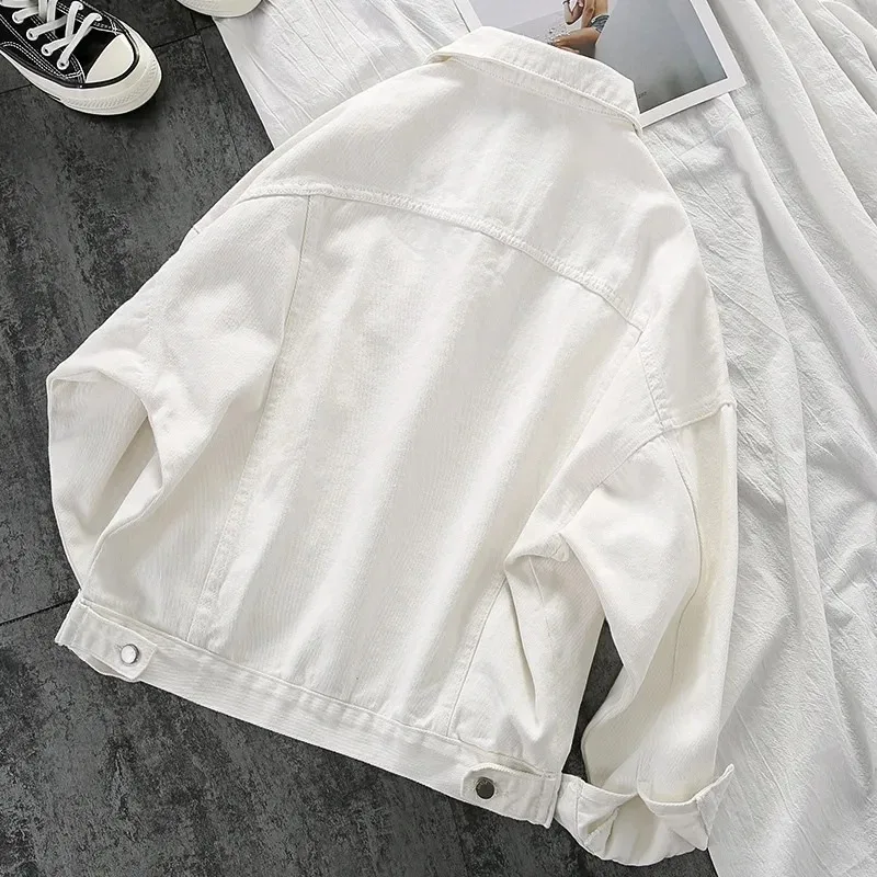 Autumn White Denim Jacket Women Simplicity Casual Small Short Simple Chaqueta Mujer Veste Femme Streetwear Basic Jackets 2024