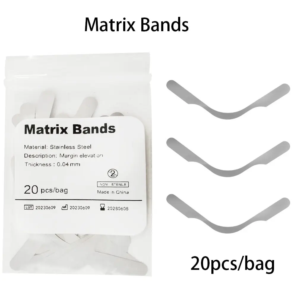 20Pcs Dental Matrix Bands Tofflemire Stuck Gingival Wall Lift Large Curvature Sectional Contoured Matrices Dentistry Tool