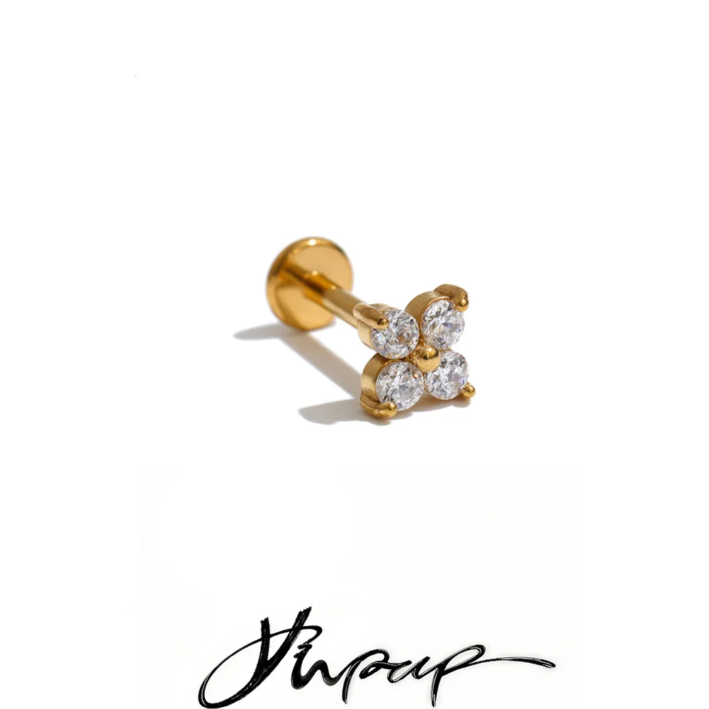 Yhpup 1PC 316 Stainless Steel Zirconia Flower Stud Earrings High Quality Fantasy Lightweight Wear Fashion Piercing Jewelry