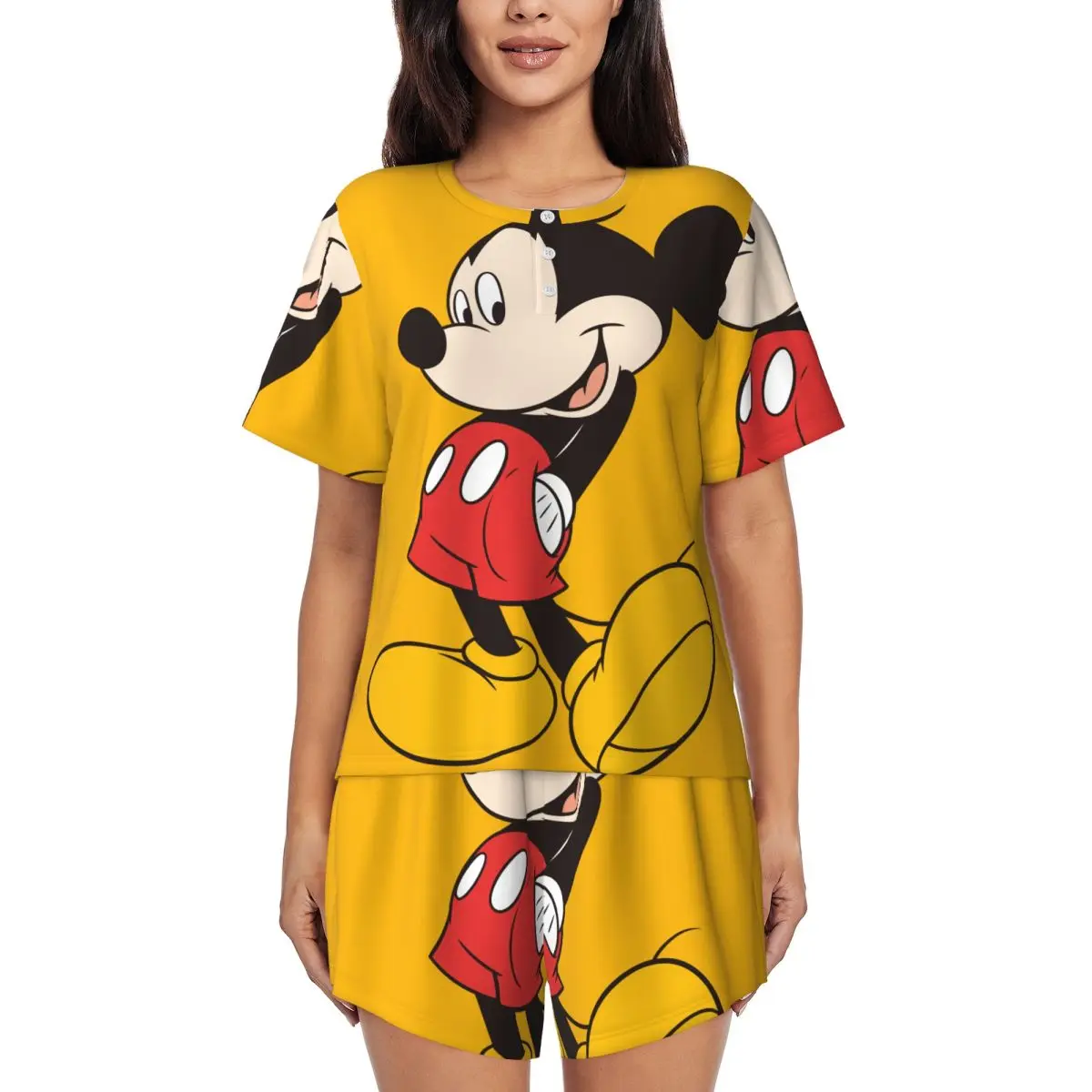

Custom Printed Women's Mickey Mouse Cartoon Animation Pajamas Set Short Sleeve 2 Piece Sleepwear Pj Lounge Sets