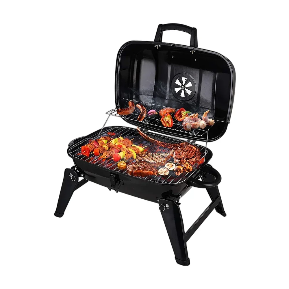 

Outdoor patio garden Charcoal BBQ Grill, Portable Small Grills and Smokers Folding Tabletop Grills Backyard 18"