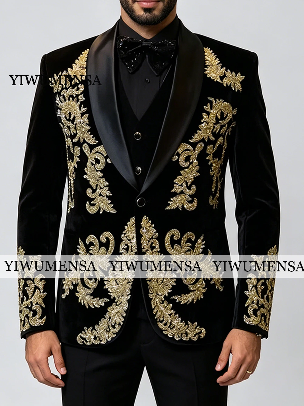 

Luxury Suit Men For Wedding Crystals Beading Velvet Jacket Pants 2 Piece Sets Man Business Party Tuxedo Attire Customized Blazer