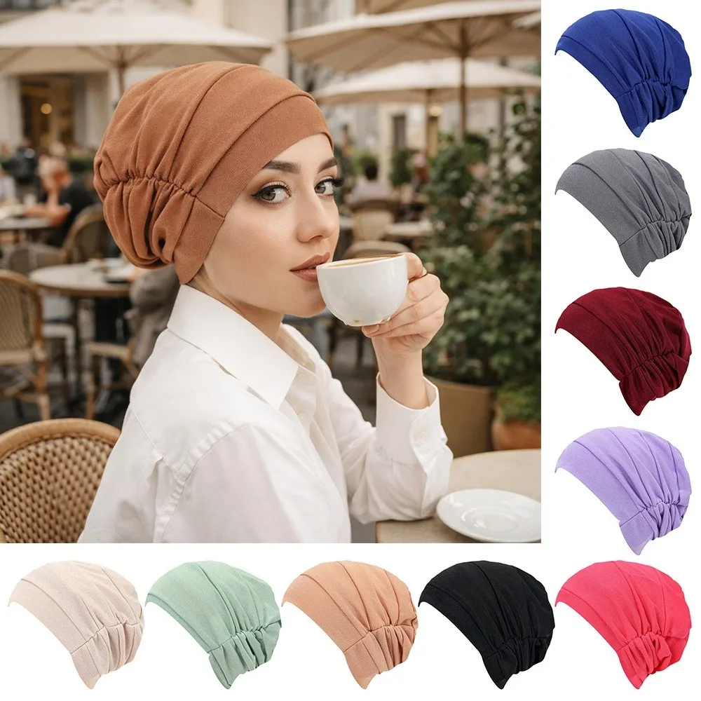 

Fashion Vintage Hijab Caps Elastic Soft Polyester Islamic Headband Wrap Style Breathable Cancer Chemo Hat Women Headwear