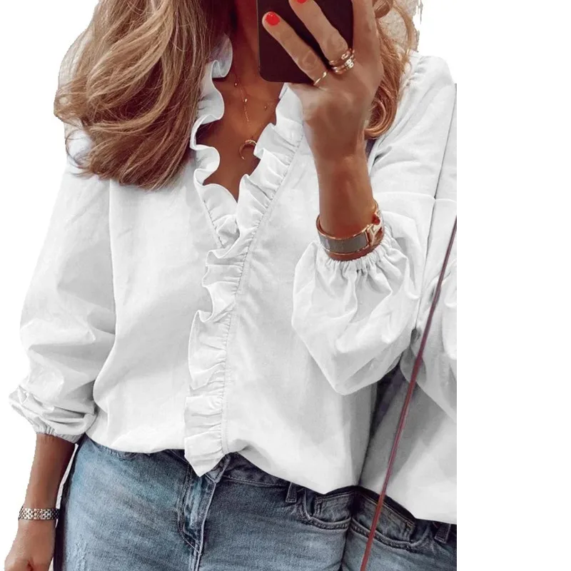 

JY Spring and autumn fashion new long sleeved multi-color ruffle edge shirt lantern sleeve temperament women's shirt