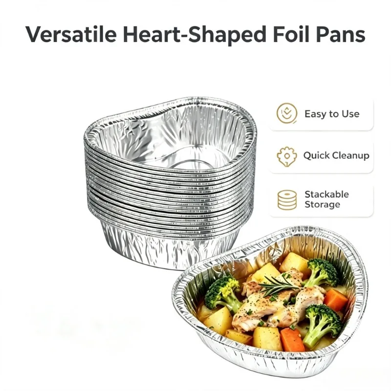 50PCS Disposable Aluminum Foil Heart Cake Pans Cupcake Molds Baking Cups Egg Mousse Cupcake Containers Baking Mould