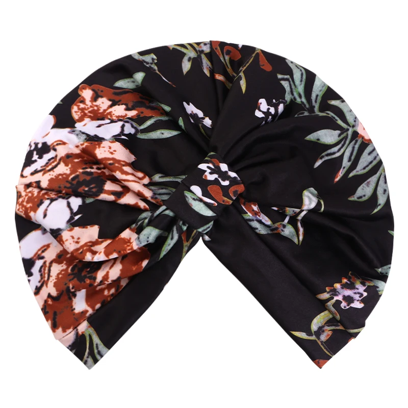 New Bohemia Floral Print Turban Pre Tied Knot Pleated Muslim Hijab  Head Wrap Stretchy India Hat Bonnet Chemo Caps Beanie Hat - view 4