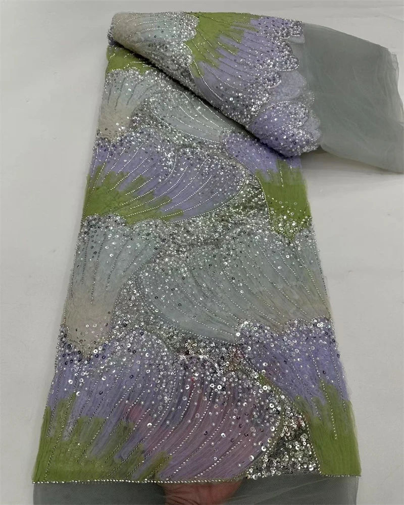 الأفريقي مطرز جودة عالية النيجيري الترتر مع اللؤلؤ الدانتيل الفرنسي تول أقمشة الدانتيل لخياطة فستان الحفلات