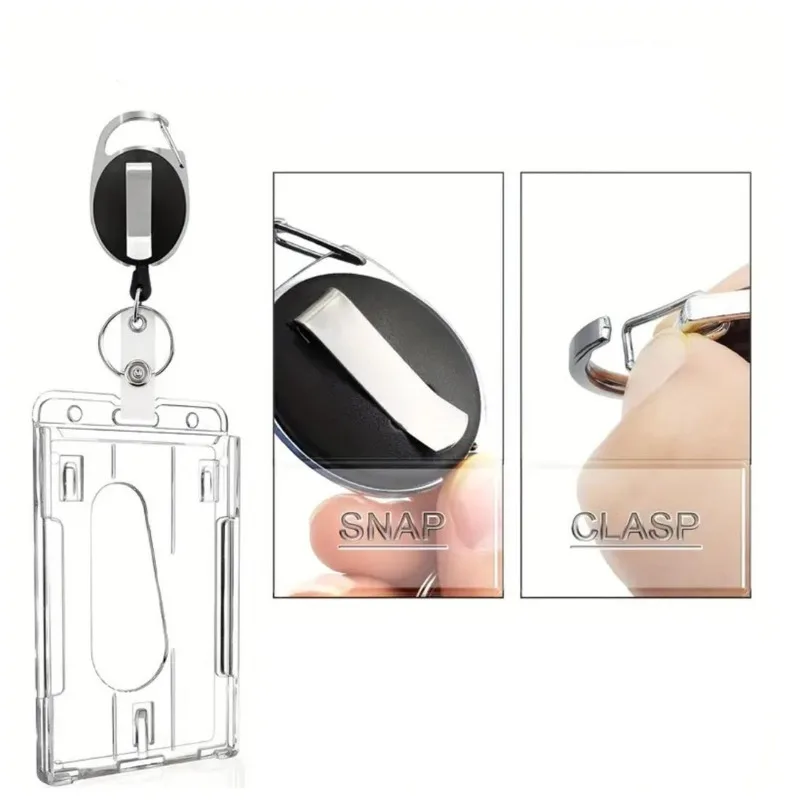 1 Set Transparent Card Holder Cases Retractable Keychain Scratch-Proof Student Office ID Bank Card Tab Cases