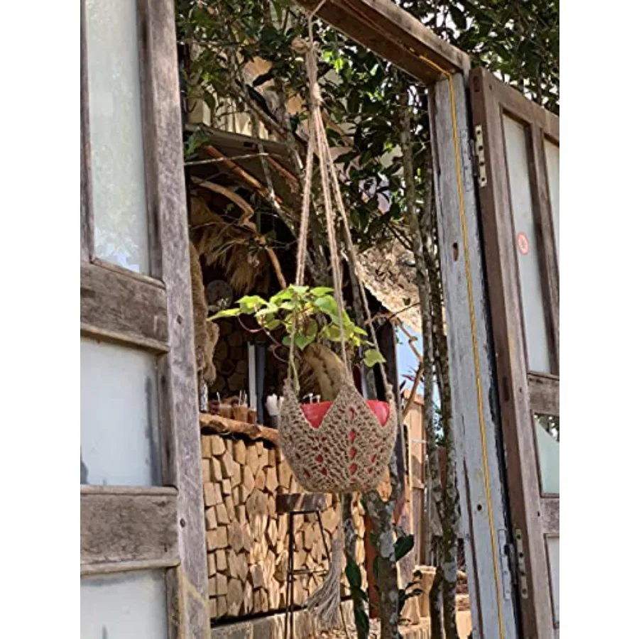 Cabide de planta de interior longo de 30 polegadas, crochê de juta para vasos de 3 a 12 polegadas, estrela, plantador pendurado, macrame, suporte de planta, corda han