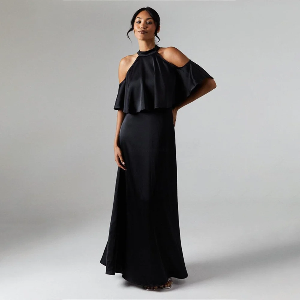 

Women's Formal Evening Gowns Halter Neck Ruffle A-Line Luxurious Evening Dresses Formal Gowns Party Cocktail Gowns For Gala