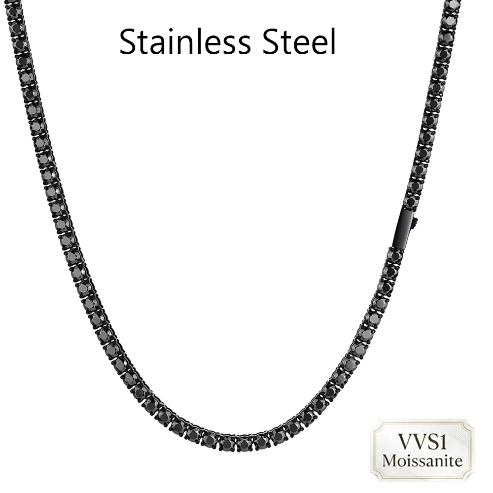 Bling Black VVS1 Moissanite 3/4mm Tennis Necklace Iced Out Black Plated Exquisite Luxury Pass The Diamond Test Hip Hop Jewelry