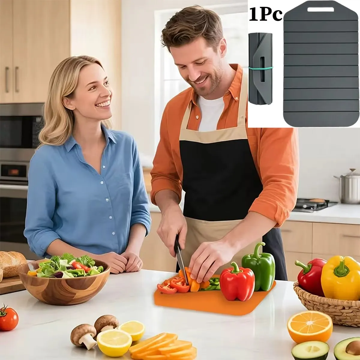 1Pc Foldable Silicone Cutting Board, Large Size 12inch (30.5cm) Kitchen Cutting Mat, Lightweight and Space-Saving Design, Easy for Food Preparation, Compact Structure, Ideal for Meat, Rv Cooking, Outdoor, Picnics, Camping - Model M-L Selection