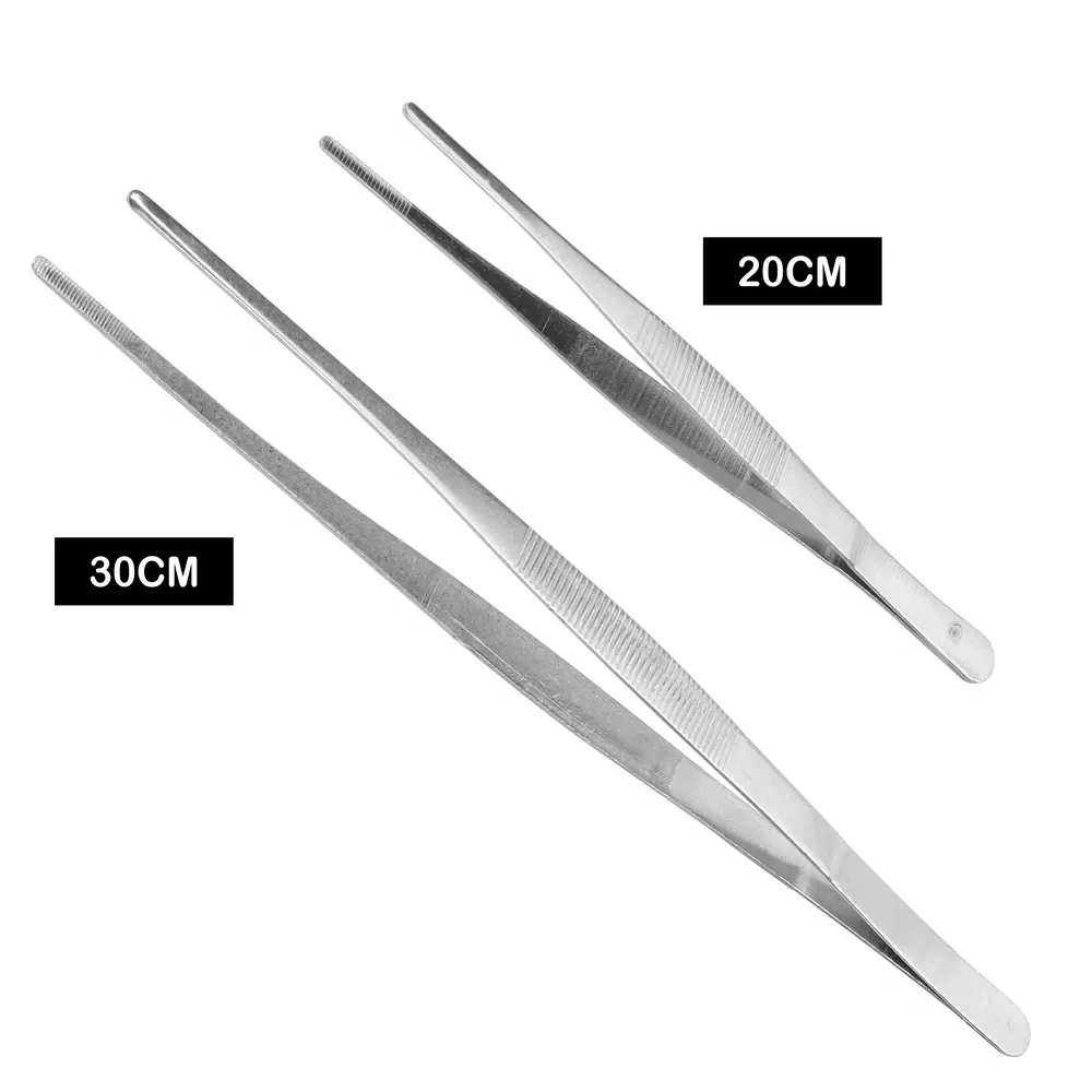 Stainless Steel Straight Toothed Tweezer for Home Medical Garden and Kitchen Use Long Barbecue Food Tong 20CM/30CM LK-AA69