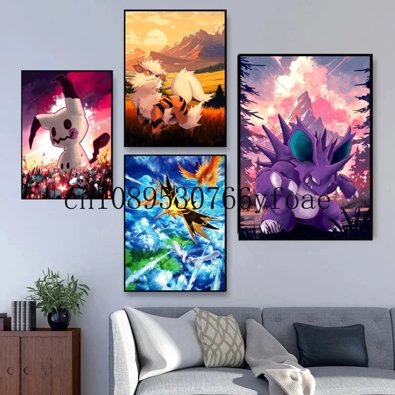 

Classic Anime Pokemon Canvas Painting Bulbasaur Charmander Eevee Poster Print Watercolor Wall Art Picture Home Decor Kids Gifts
