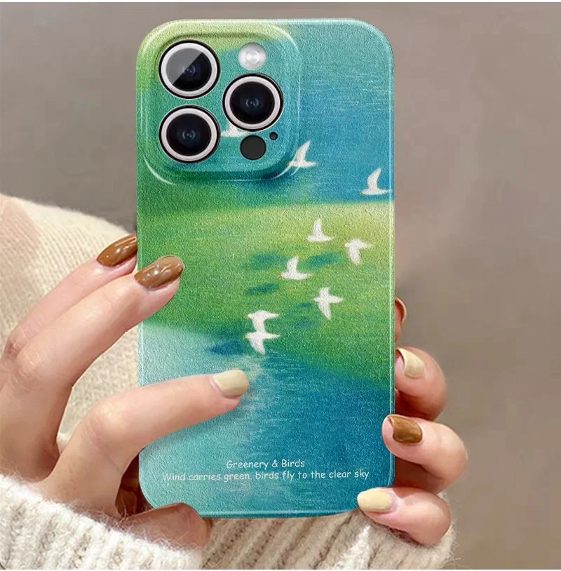 Green Birds in Flight Phone Case for IPHONE 17 Air 16E 15 PROMAX 14 Plus 13 12 MINI 11 PRO 16Plus XR XS MAX Acrylic Phone Cover