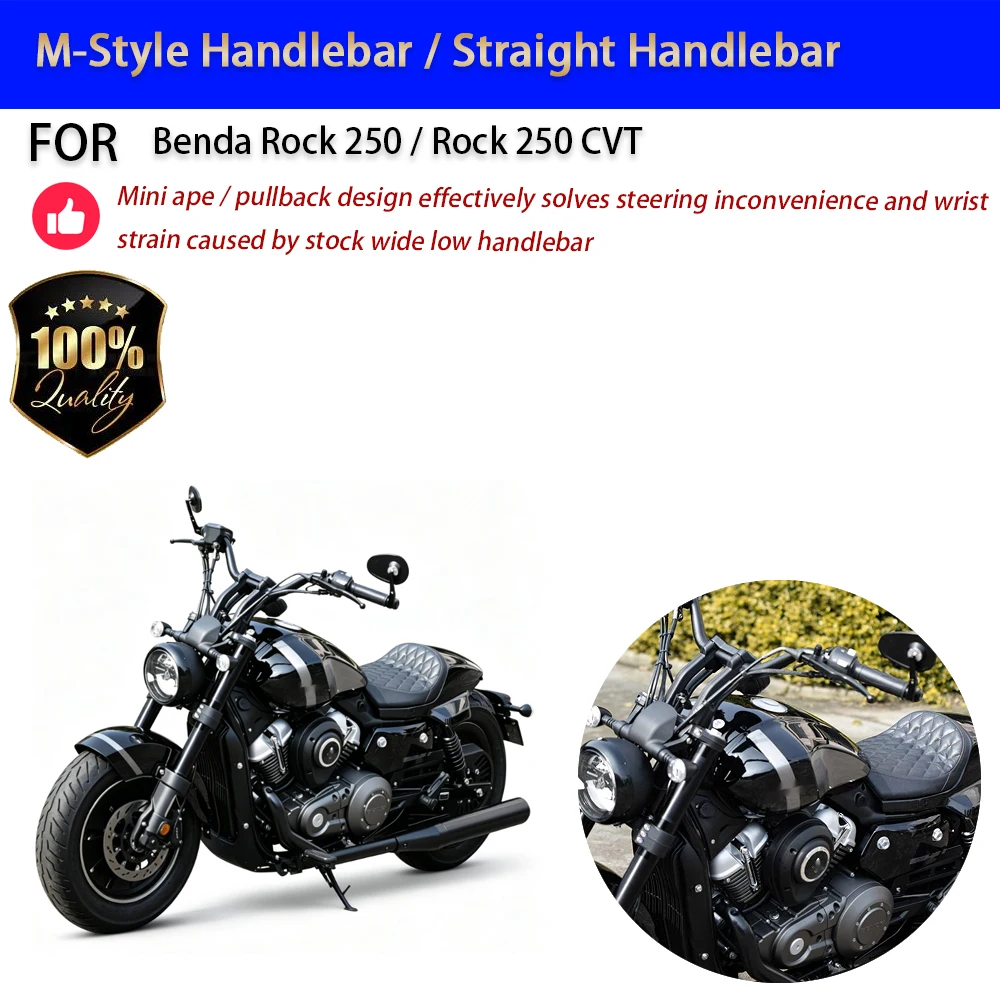 For Benda Rock 250 Mini Ape Handlebar M-Style Bar Aluminum No-Drill Accesorios Moto