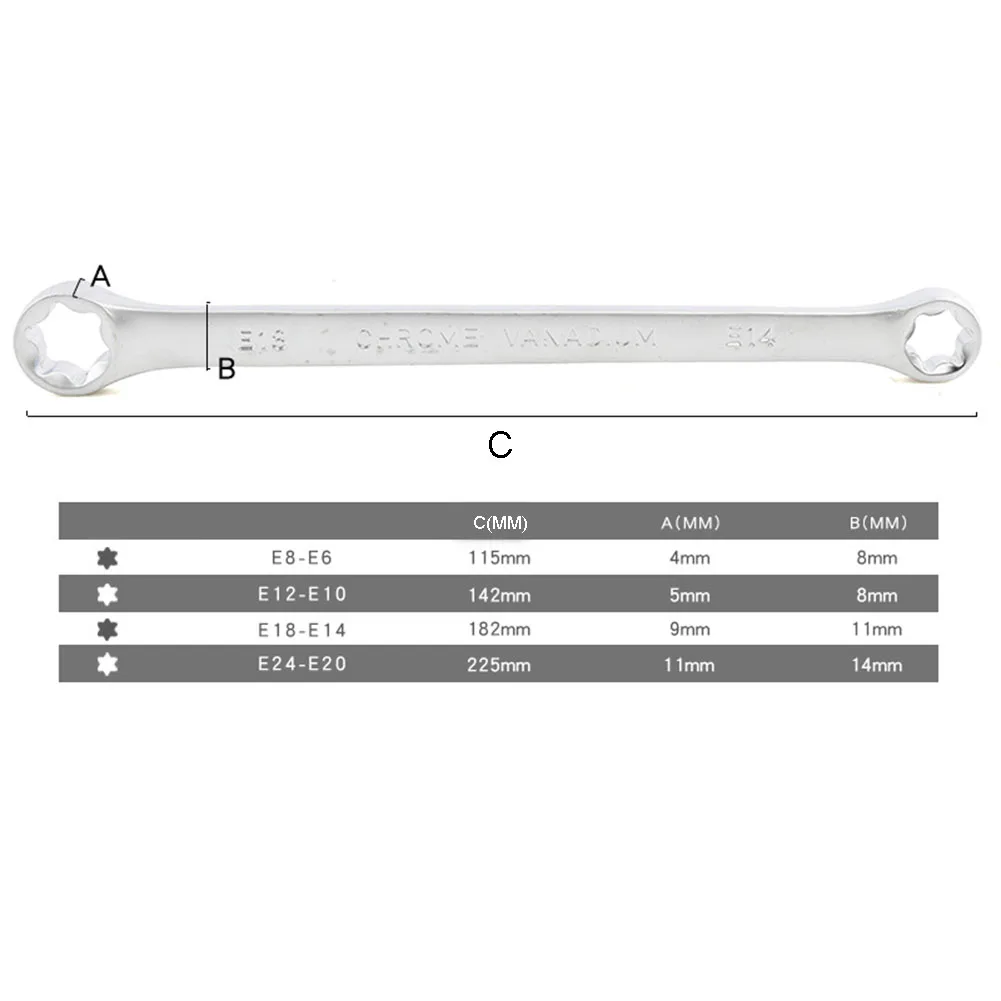4Pcs Star Double Torx Wrench Spanner E6 - E24 E-Type Double-Ended Hexagon Heavy Duty Wrench Spanner Set Hand Tool Parts