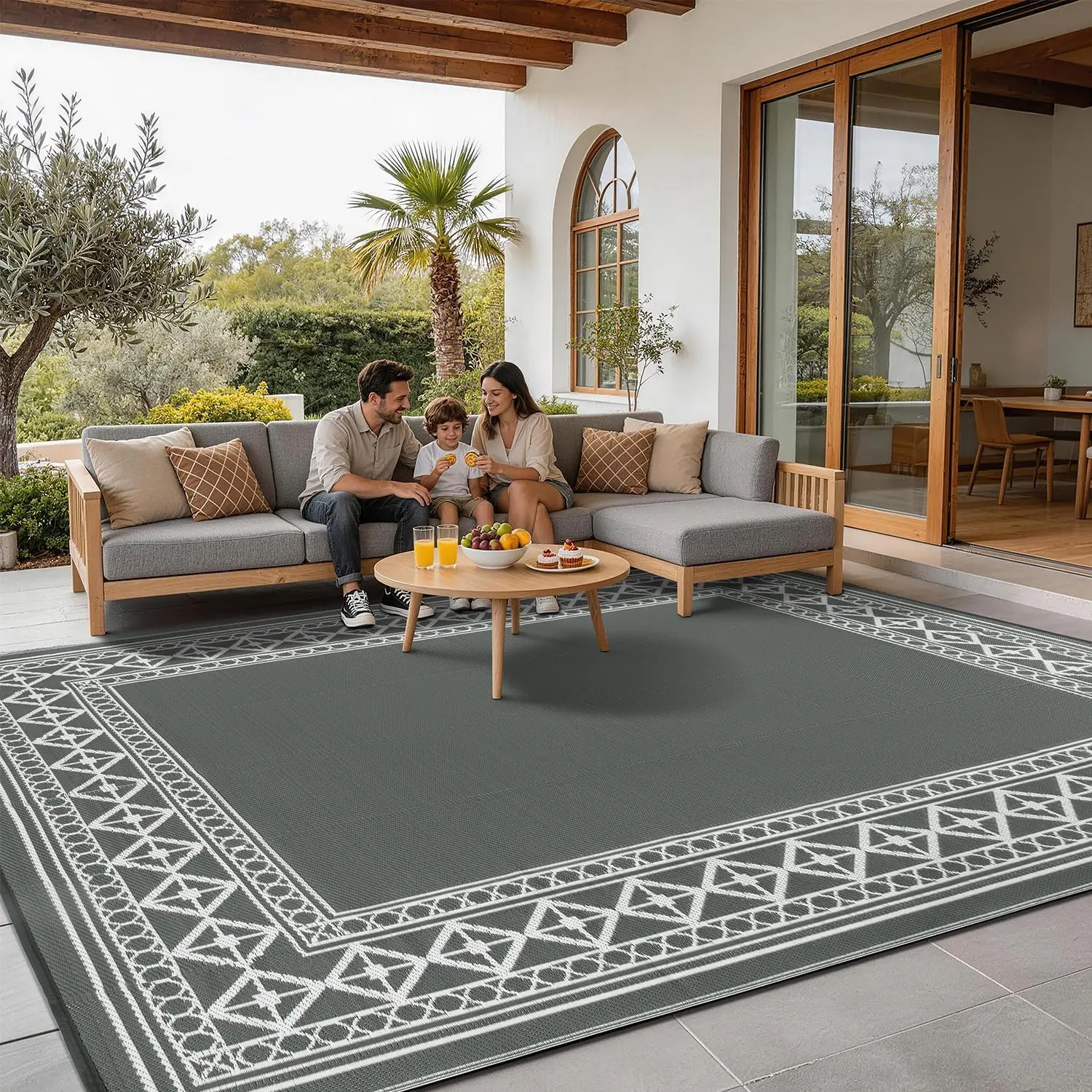

Waterproof Outdoor Rugs 8X10 for Patio Outdoor Plastitc Straw Rug Reversible Outdoor Border Rugs RV Rug for Deck, Pinic, Beac