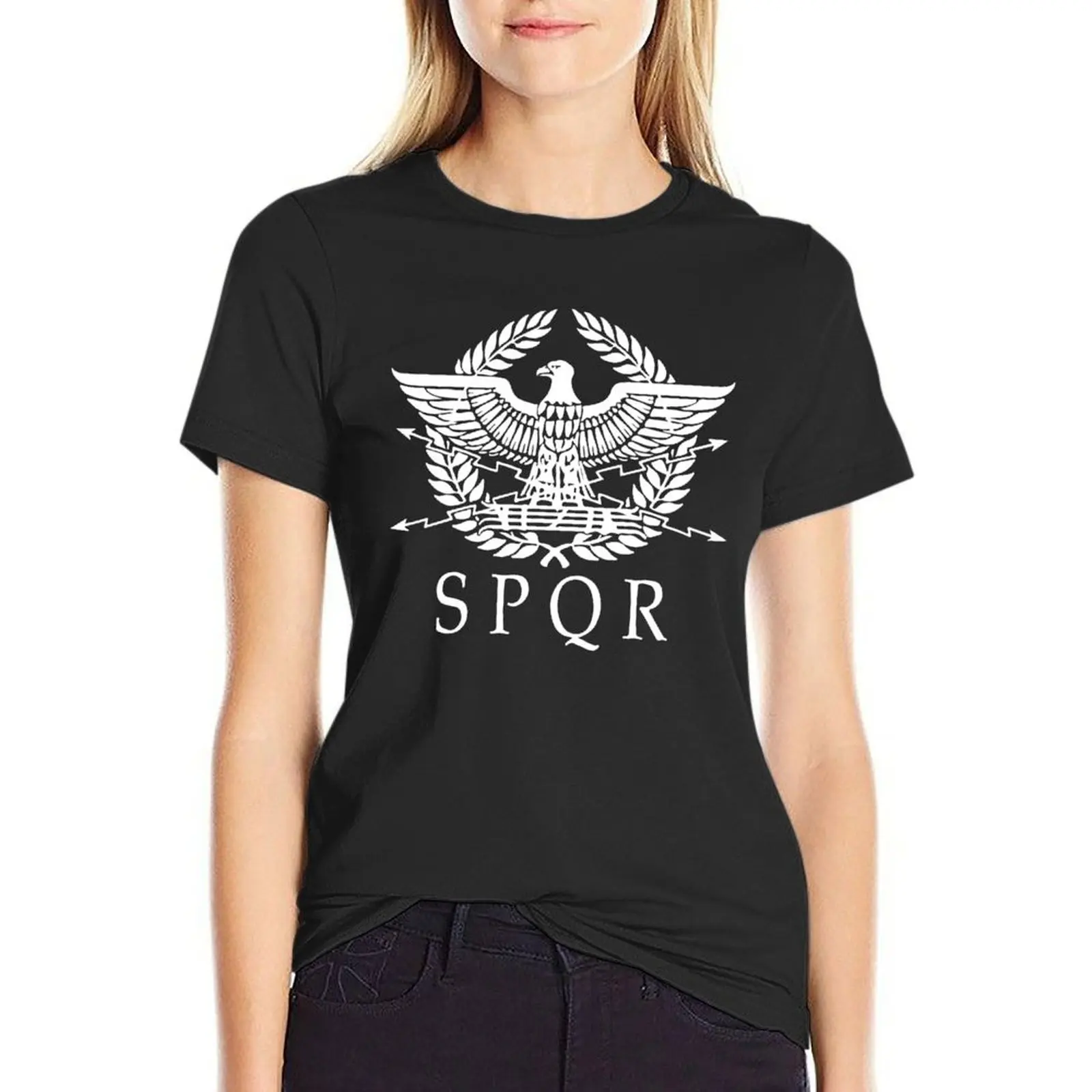 SPQR (Black and White) T-Shirt Aesthetic clothing korean fashion cute tops graphics plain t shirts for Women