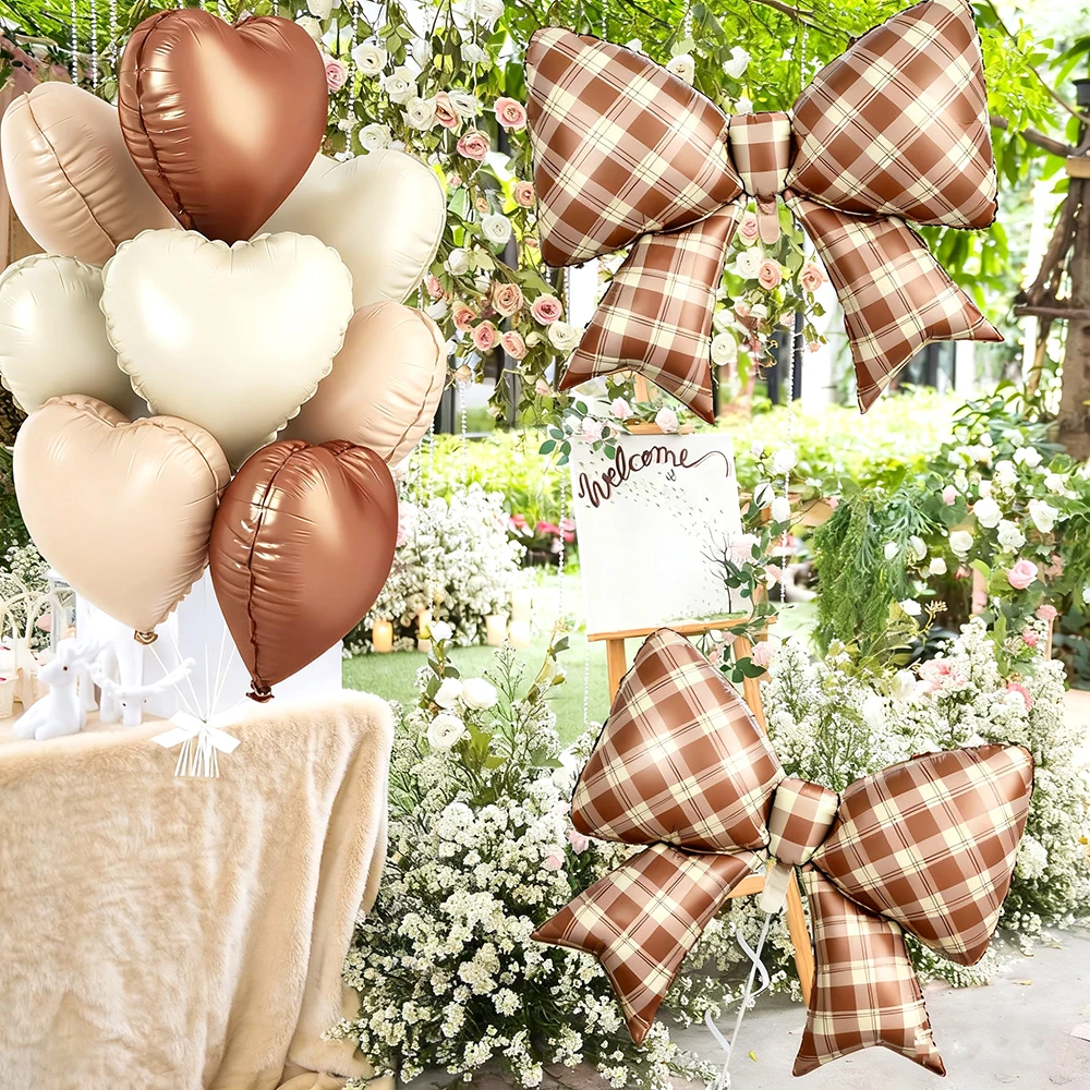 10 Stück 18" Sandweiße Aprikosen-Herz-Luftballons 38" Creme Schleife Folienballon-Set - Geburtstag Babyparty Valentinstag Hochzeit Party Decora – Detail 3