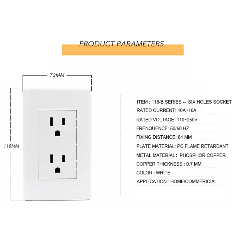 US Standard White Color PC Wall Plate 6 Holes Socket 3 Pins Socket With 1 Gang 1 Way 2 Way Switch/2 USB Type A Ports