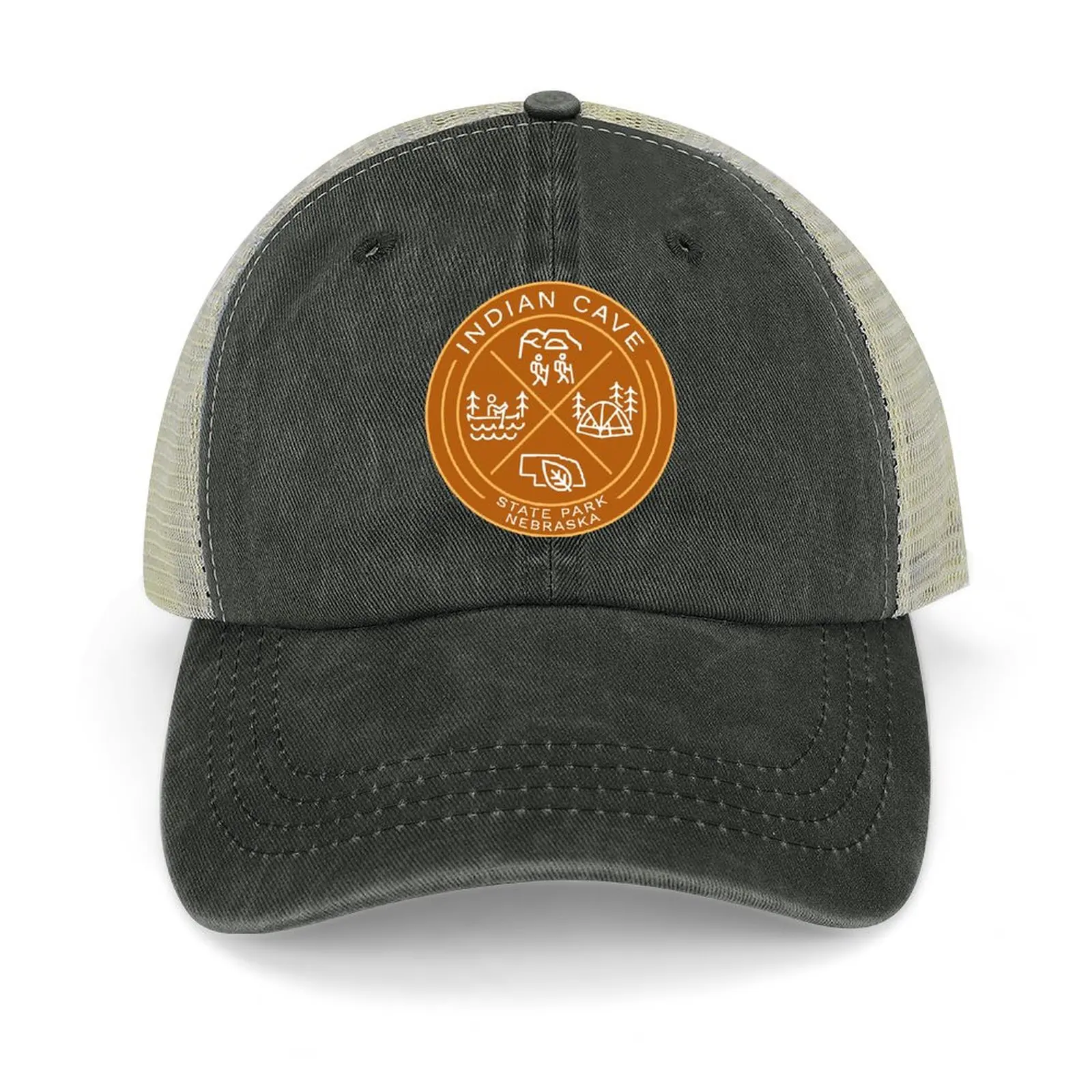

Indian Cave State Park NE Heraldic Logo Baseball Cap Bobble Hat Icon black golf hat genuine Women Hats Men's