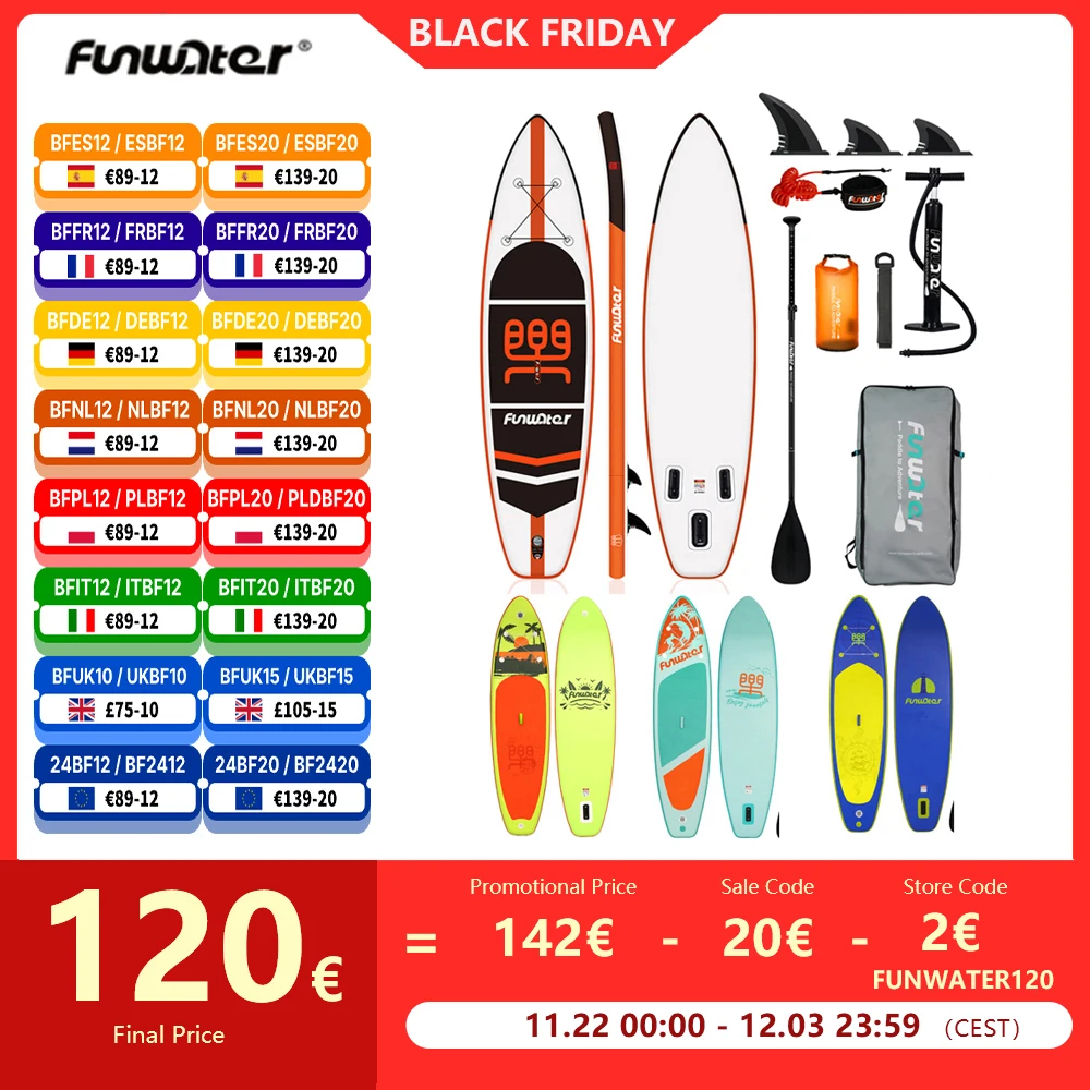 FunWater Sup Board Inflatable Surfboard Stand Up Paddle Board 335 x 84 x 15 cm Complete Inflatable Sup Paddle Board Accessories