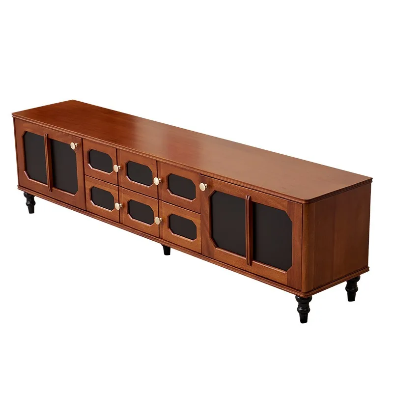 

American vintage solid wood TV cabinet living room storage cabinet combination long cabinet coffee table side