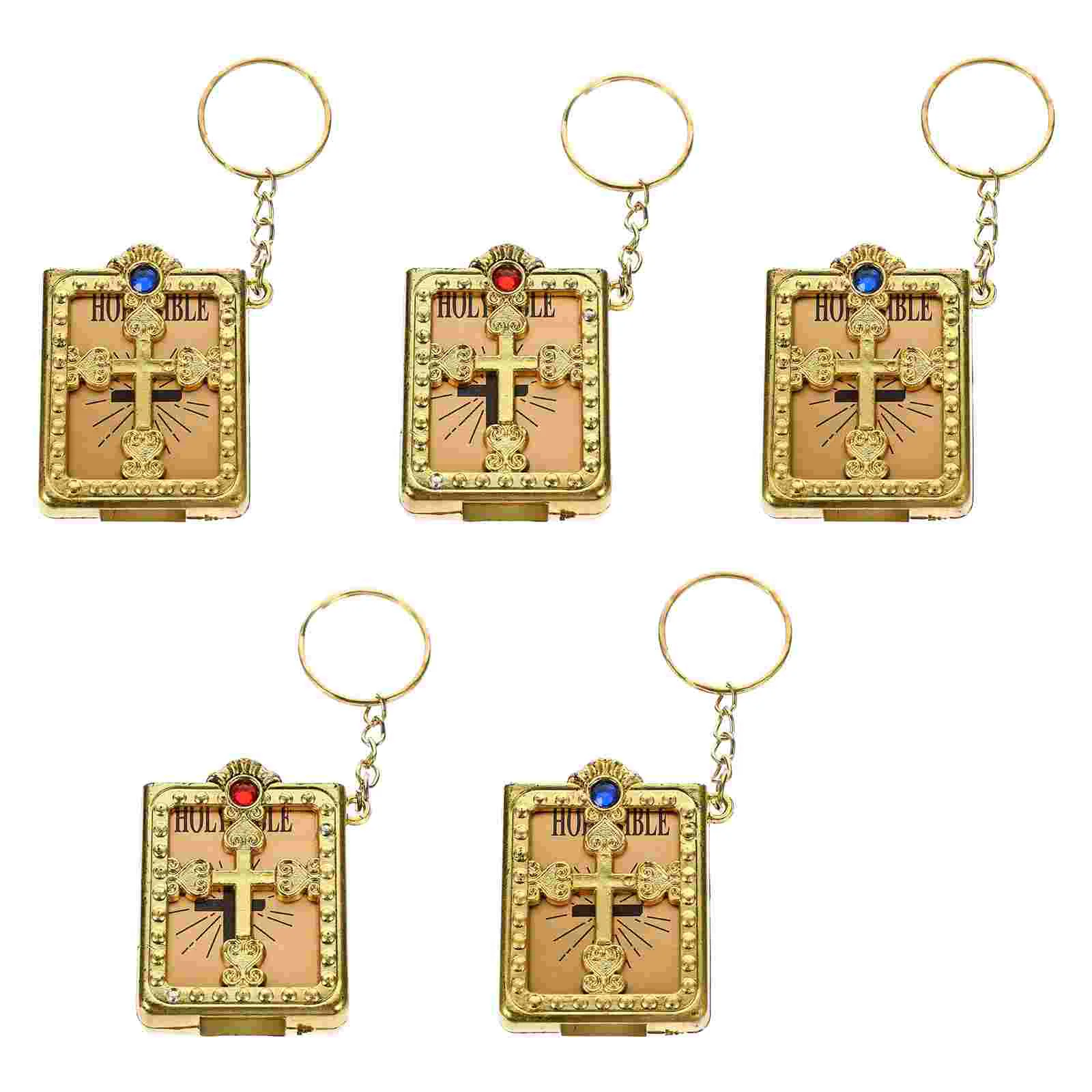 5 Pcs Key Rings Chain Catholicism Bible Keychain Bags Bracket Pendant Golden Man