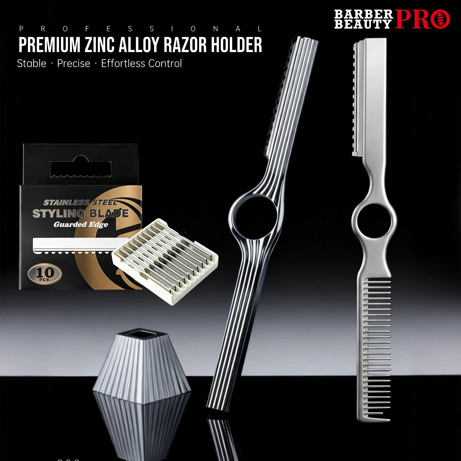 Navaja de Afeitar de Aleación de Zinc para Adelgazar y Peinar el Cabello con Anillo para el Dedo, Soporte para Navaja de Afeitar Recta con Base para Salón de Belleza, Barbería y Hogar