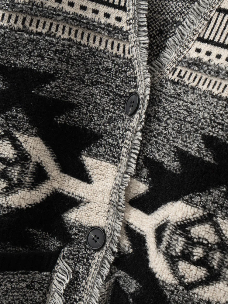 البوهيمي المرأة سترة سترة 100% الكشمير الخامس الرقبة الخريف الشتاء سميكة معطف شتاء منشفة التطريز الفرنسية شيك متماسكة معطف #5