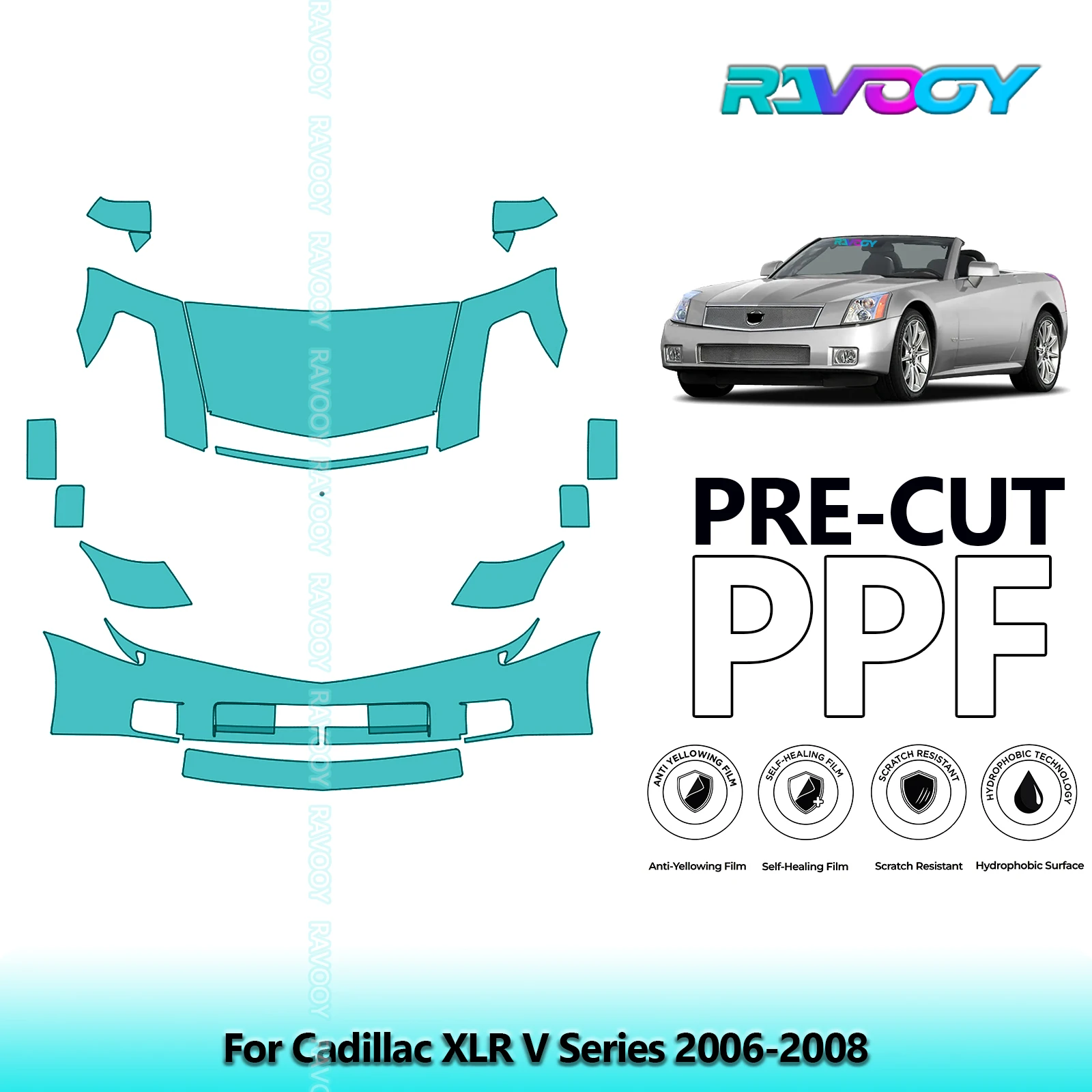 For Cadillac XLR V Series 2006-2008 Partial Front 8.5Mil Pre-Cut Paint Protection Film PPF Stone Chip Kit | Clear/Matte/Black