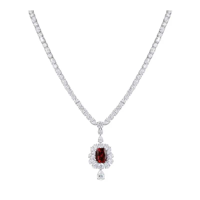 

Ruihe 2023 New Gemstone Jewelry 925 Sterling Silver 7.05 Ct Lab Grown Created Ruby Pendant Necklace Women Wedding Banquet Gifts