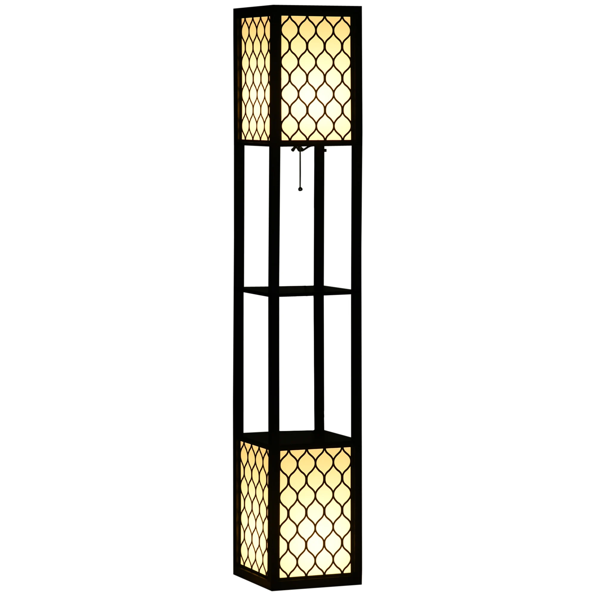 HOMCOM planklamp, 2 lampen, voetlamp voor woonkamer met E27 fitting, 2 planken 4 niveaus, bijennestpatroon, lampad