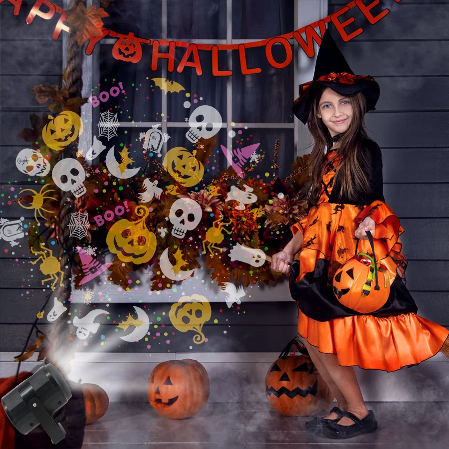 USB Power Halloween Decoration Projector Light Pumpkin Spider Bat Dynamic Pattens Projector Night Light for Bedroom Room Party