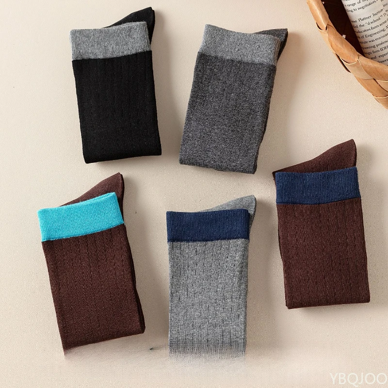 

5 pairs of women's autumn winter black long stockings patchwork retro half tube slim leg mid tube spring autumn long socks