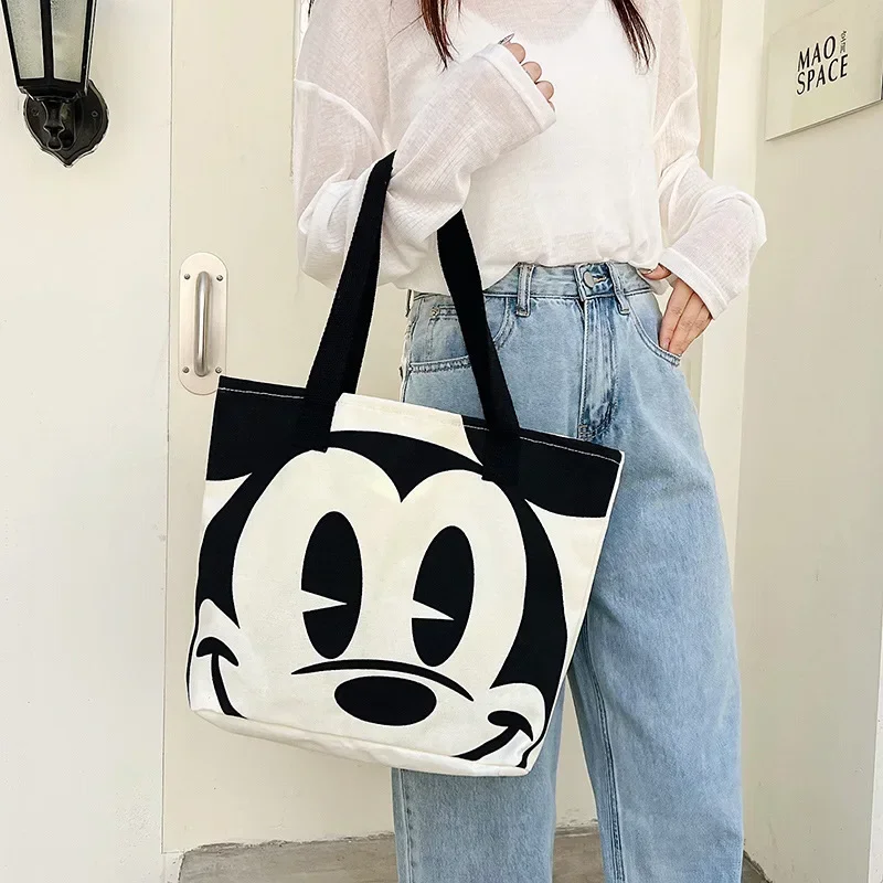 Disney 2024 New Cartoon Mickey Minnie Ladies Handbag Student Fashion Canvas Shoulder Bag Donald Duck Large Capacity Shopping Bag