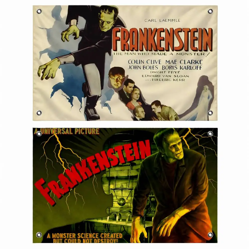 Gothic Character Frankenstein Indoor Outdoor Flag Banner Party Decor Hanging Wall Backdrop