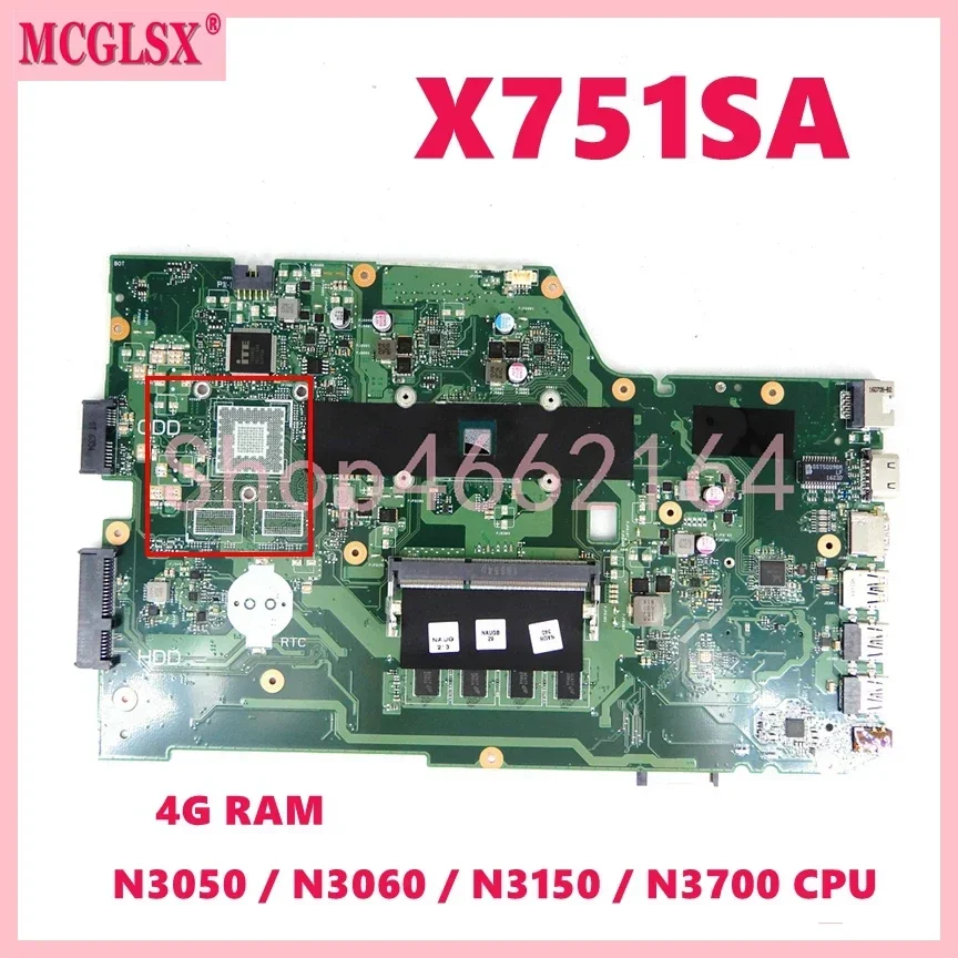 

X751SA With N3050 N3060 N3700 CPU 4G-RAM Notebook Mainboard For ASUS X751S X751SJ X751SV X751SA Laptop Motherboard