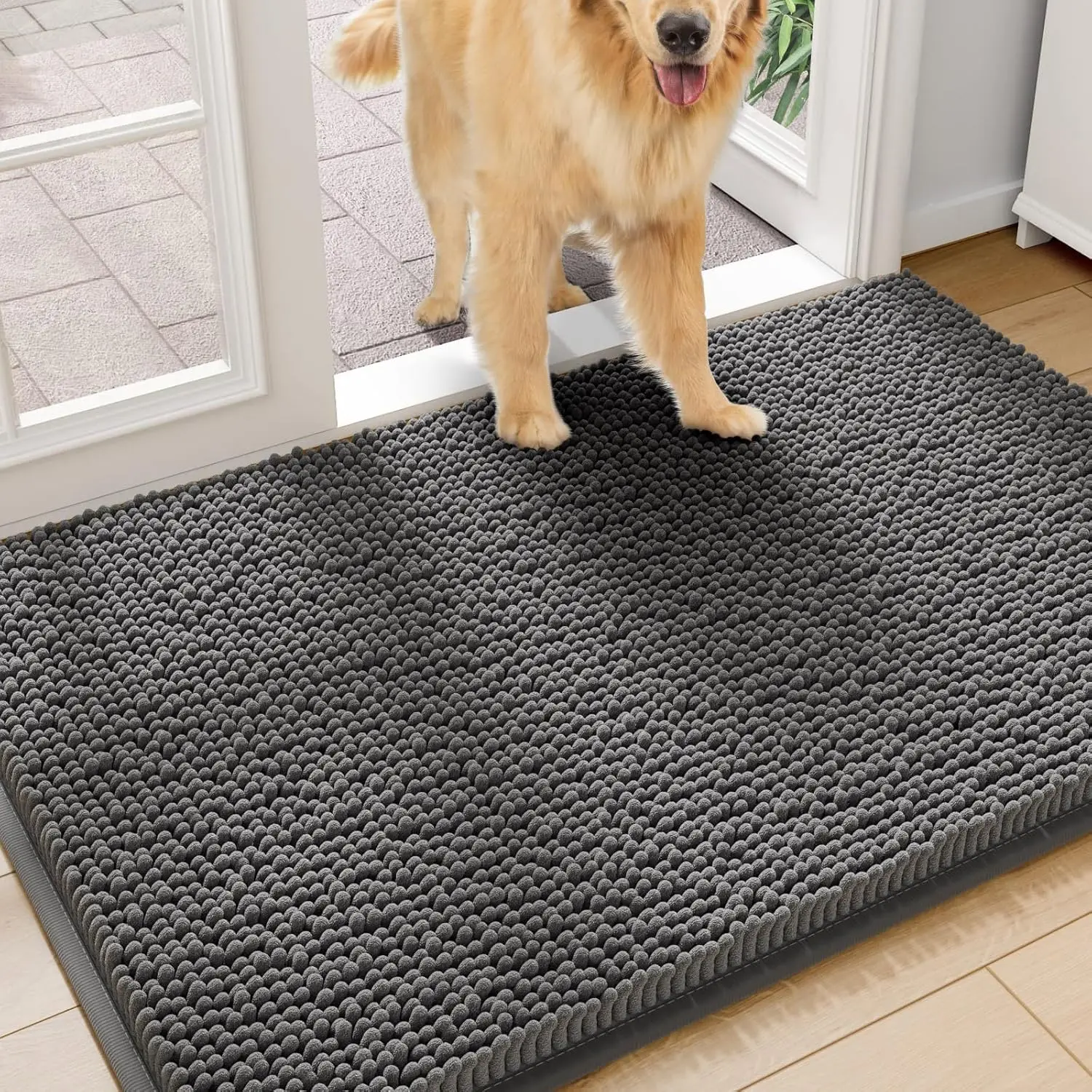 

Large Absorbent Dog Door Mat for Muddy Paws, Quick Dry Non-Slip Chenille Rug, Machine Washable Indoor Entryway Floor Mat