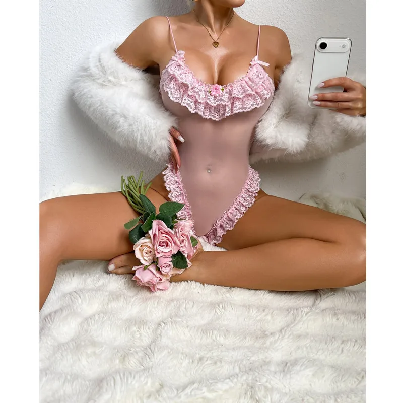 

Seductive Intimates for Adults Lace Sheer Bodysuit - Pure-Yu Camisole Lingerie | New French-Style