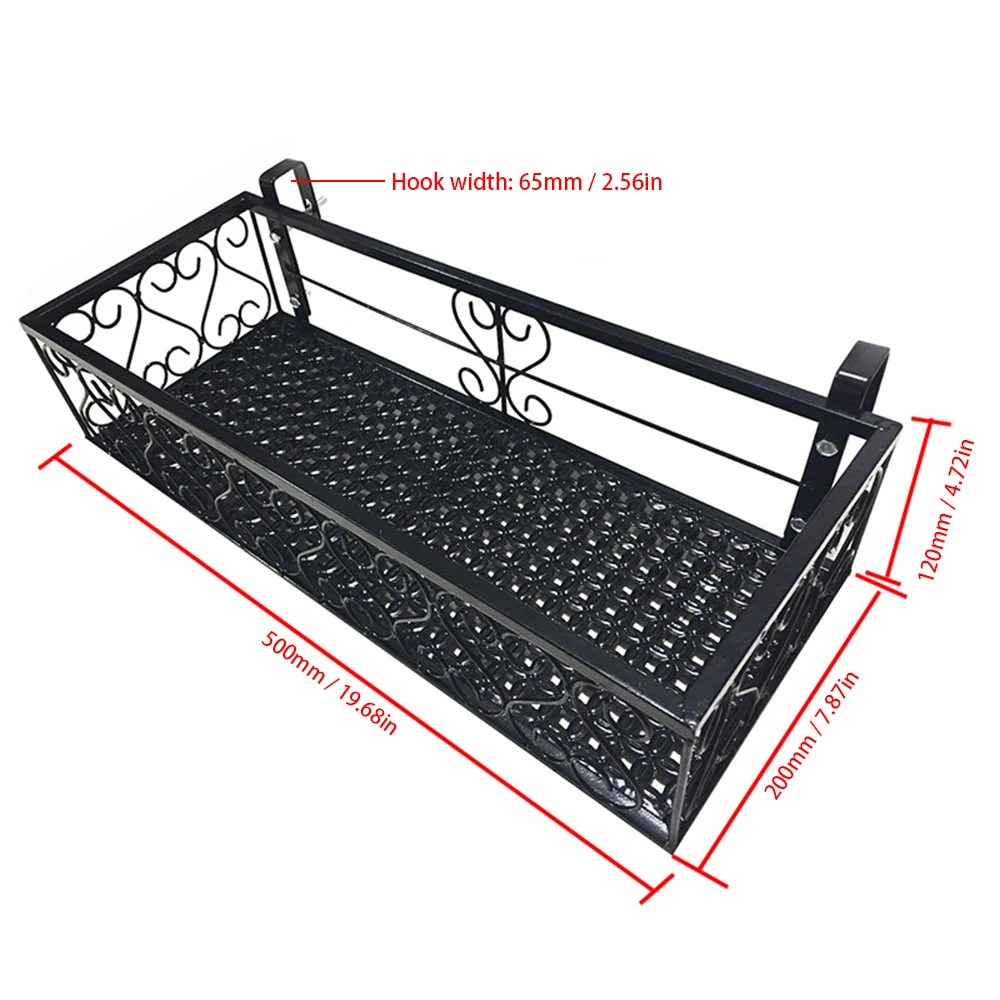 Iron Hang-ing Flower Railing Shelf Basket with Hooks Balcony Planter Pots Stand Holder for Outside 1-Tier