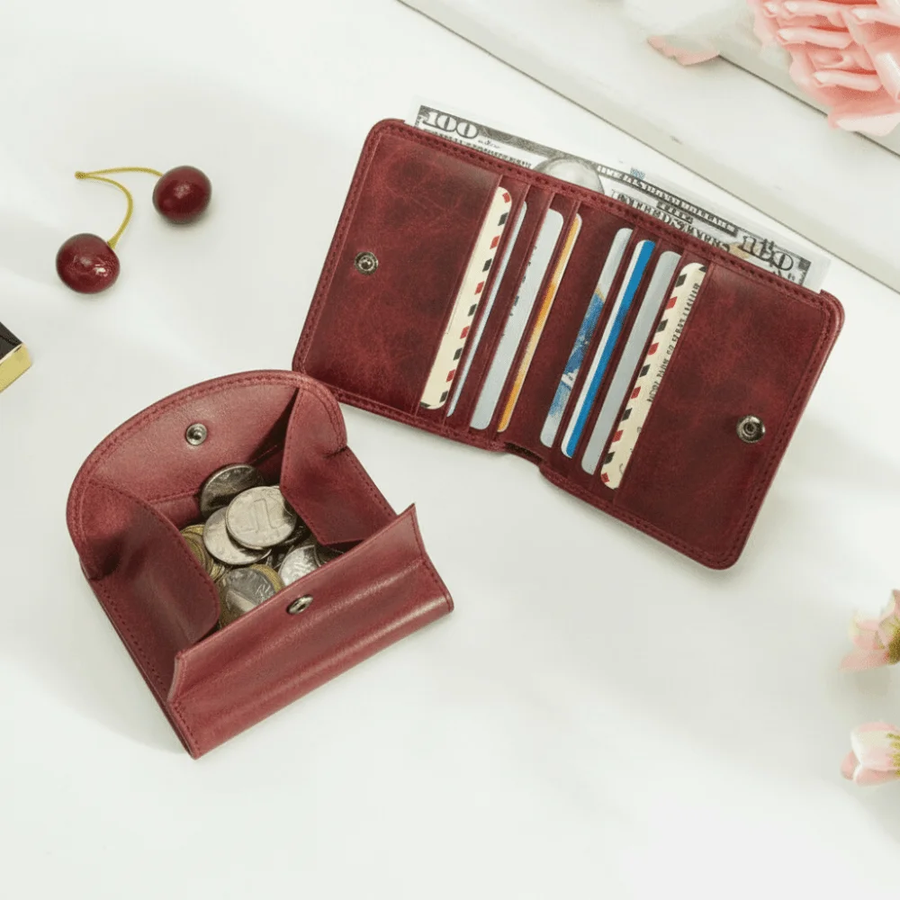 Retro Genuine Leather Purse Ultra Thin Large Capacity RFID Bank Credit Card Holder Portable Clutch Folding Coin Purse Pocket