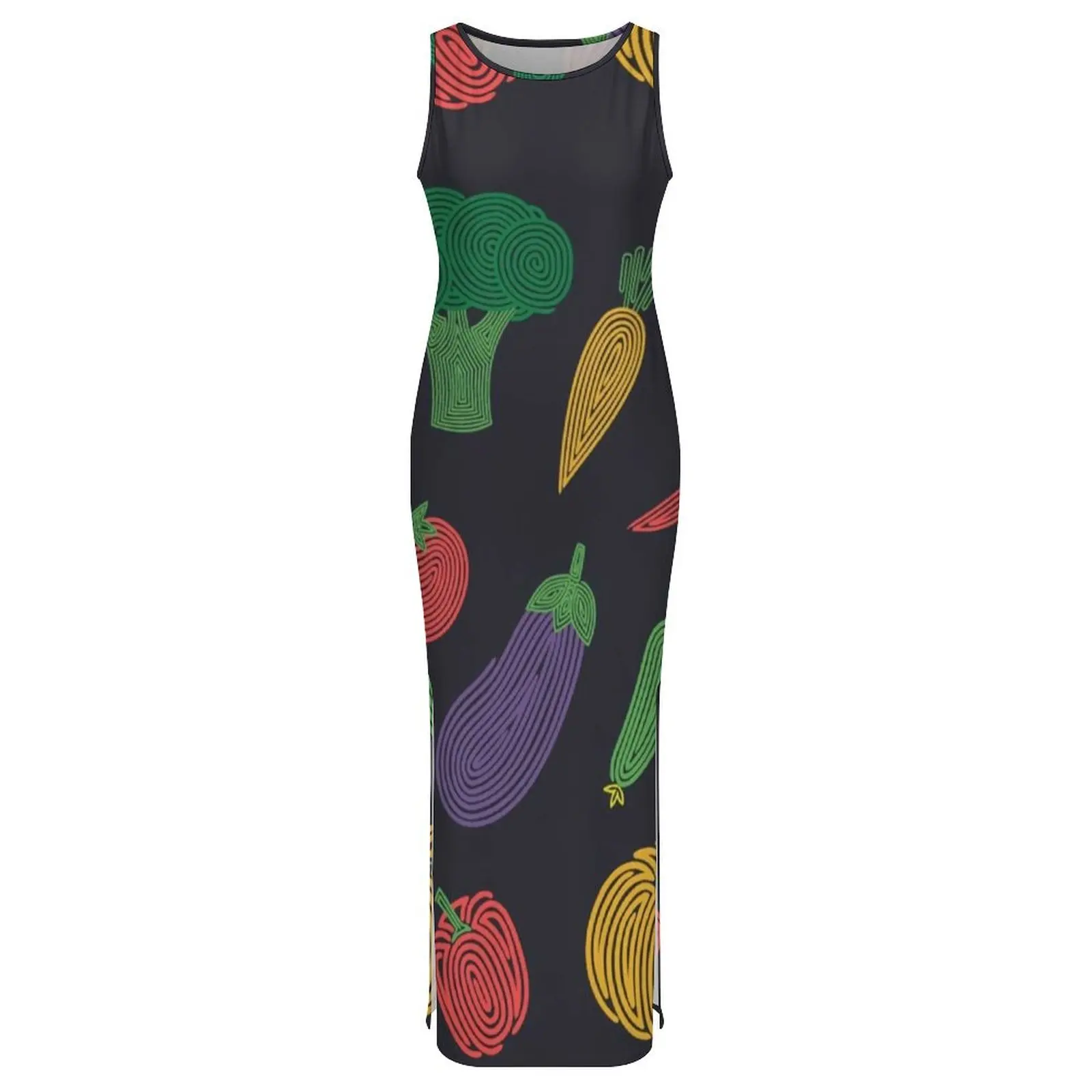 Womens Vegetarian Dress Hypno Vegetables Street Style Bodycon Dress Spring Sleeveless Maxi Dresses Graphic Big Size Vestidos