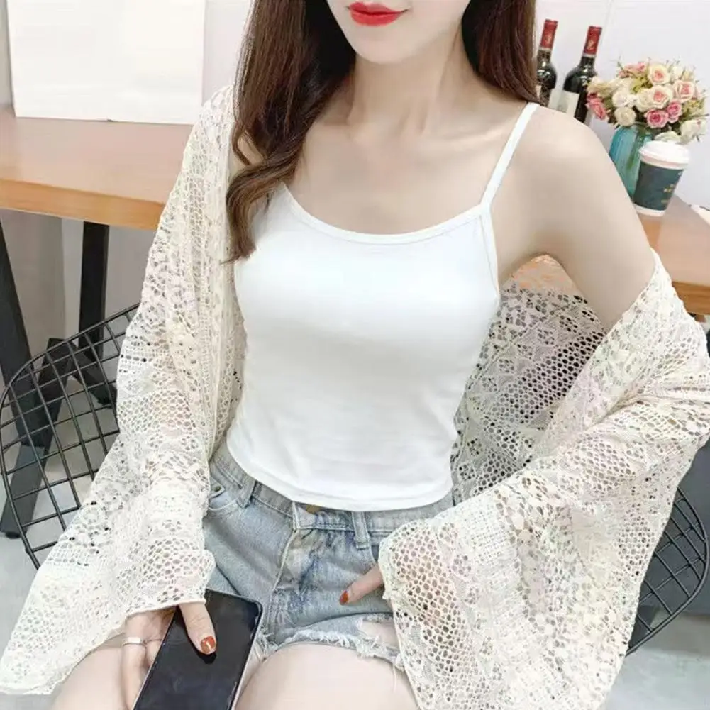 Women Summer Vest U-Neck Sleeveless Slim Fit Tank Tops Solid Color Lace Trimmed Camisole Streetwear