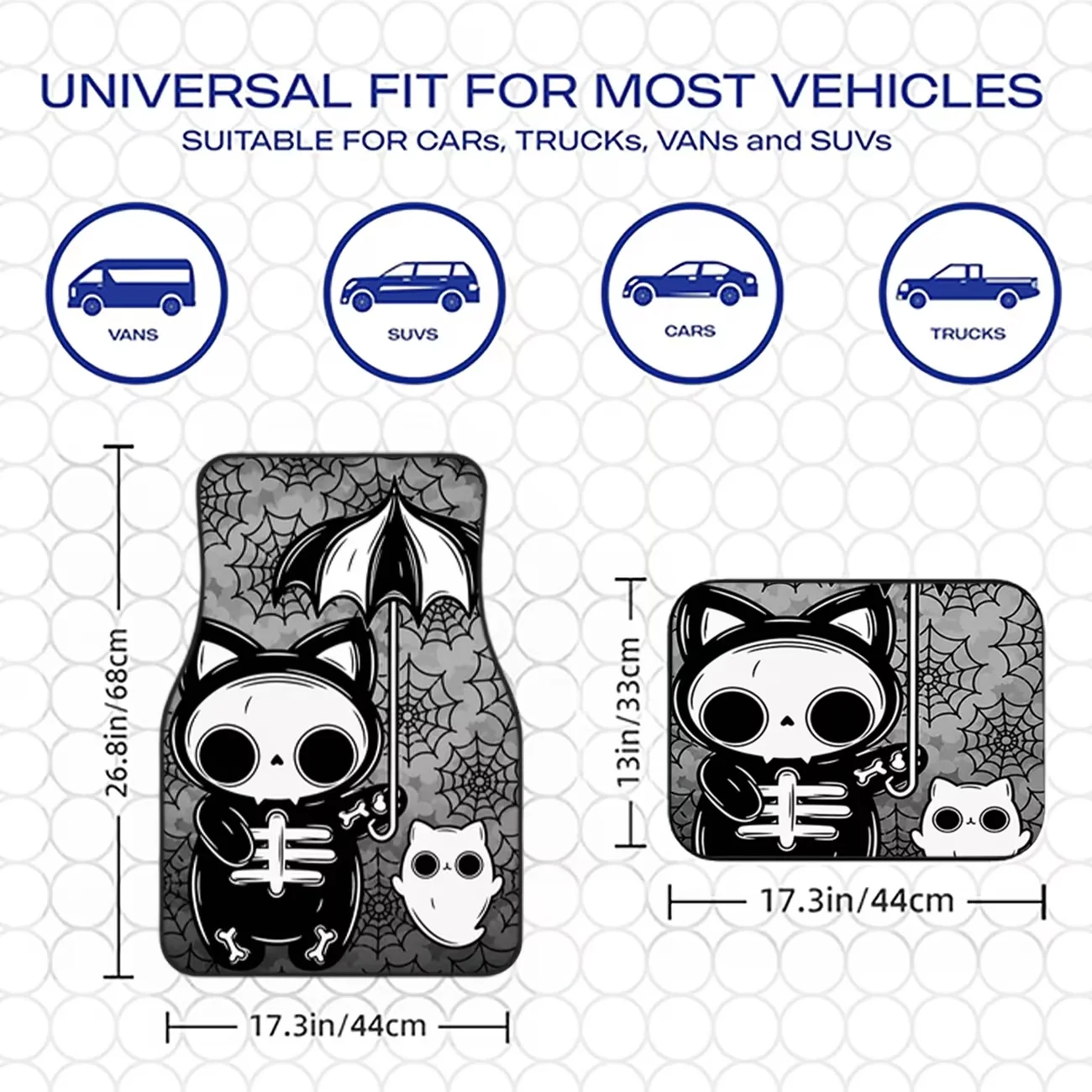 4-Piece Set of Cute Skeleton Cat Car Mats with Umbrella and Gothic Spider Web Patterns, Stylish Interior Decoration Accessories, Universal and Suitable for Daily Commuting