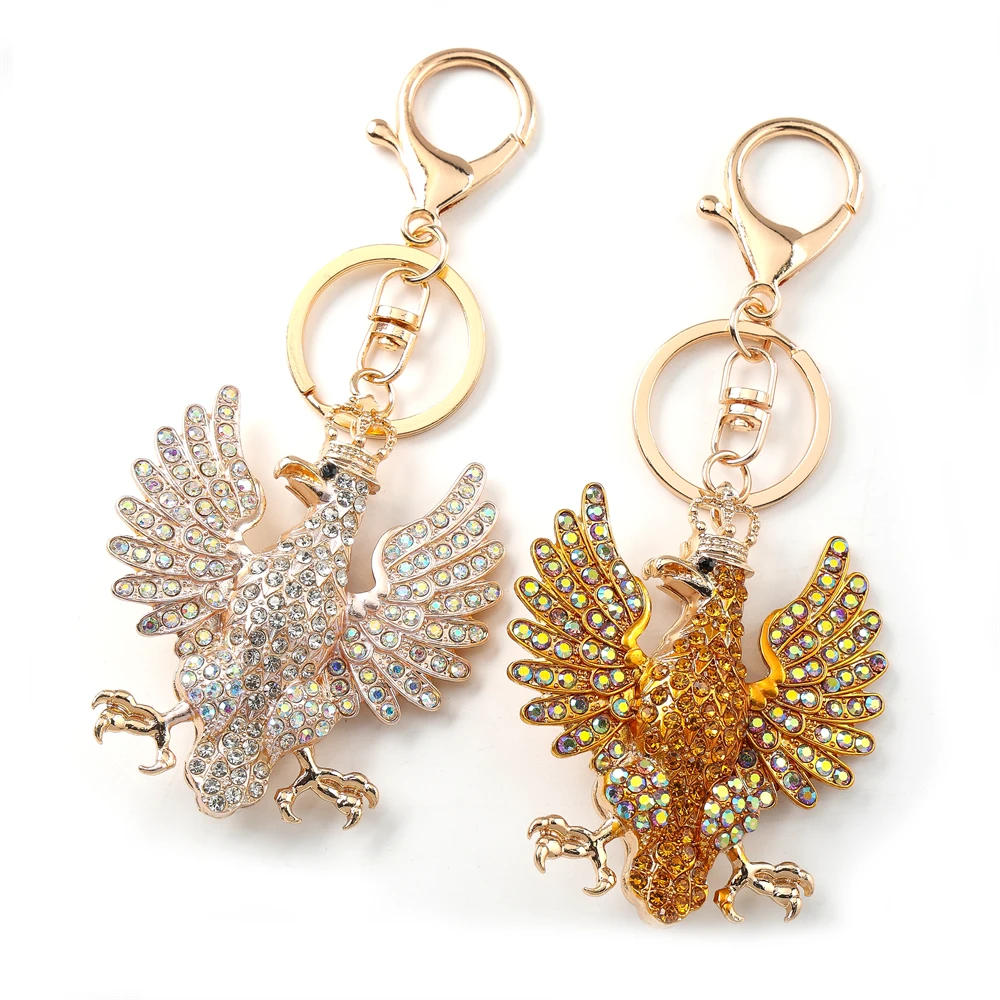 Luxury Colorful Poland Crown Eagle Full Crystal Key Chain Alloy Gold Color Rhinestones Fashion Bag Accessories Keyring Jewelry
