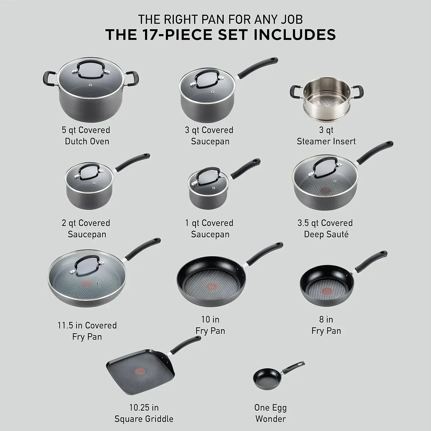 Hot SalesUltimate Hard Anodized Nonstick Cookware Set 17 Piece Oven Safe, Lid Safe Pots