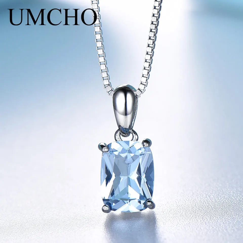 Sky Blue Topaz Necklace Cushion 6*8mm Pendants for Women 925 Sterling Silver Pendant New 2025